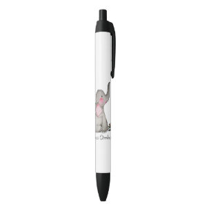 Watercolor Cute Baby Elephant With Blush & flowers Pen