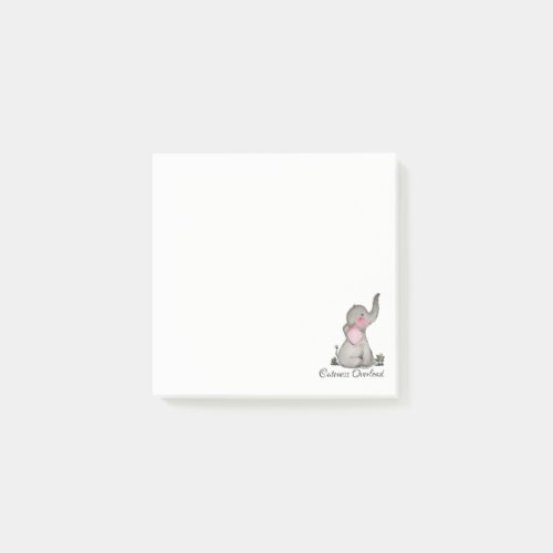 Watercolor Cute Baby Elephant With Blush  Flowers Post_it Notes