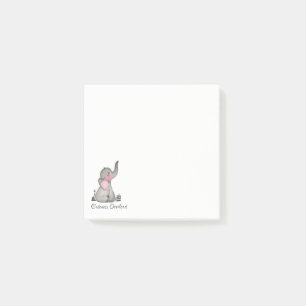 Watercolor Cute Baby Elephant With Blush & Flowers Post-it Notes