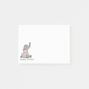 Watercolor Cute Baby Elephant With Blush & Flowers Post-it Notes