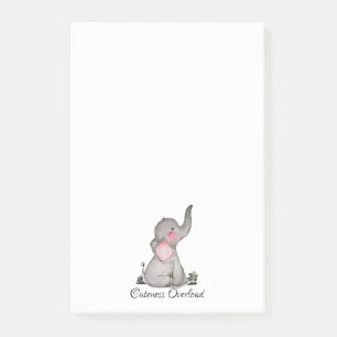 Watercolor Cute Baby Elephant With Blush & Flowers Post-it Notes