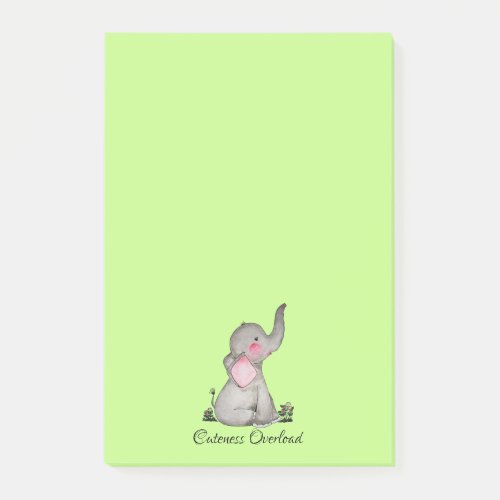 Watercolor Cute Baby Elephant With Blush  Flowers Post_it Notes