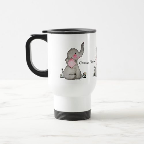 Watercolor Cute Baby Elephant With Blush  flowers Travel Mug