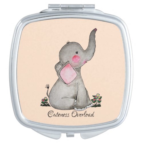 Watercolor Cute Baby Elephant With Blush  Flowers Vanity Mirror