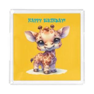 Watercolor cute baby giraffe acrylic tray