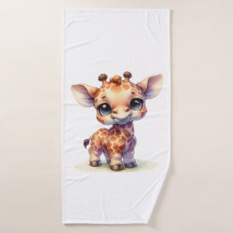 Watercolor cute baby giraffe bath towel