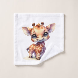 Watercolor cute baby giraffe bath towel set