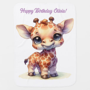 Watercolor cute baby giraffe blanket