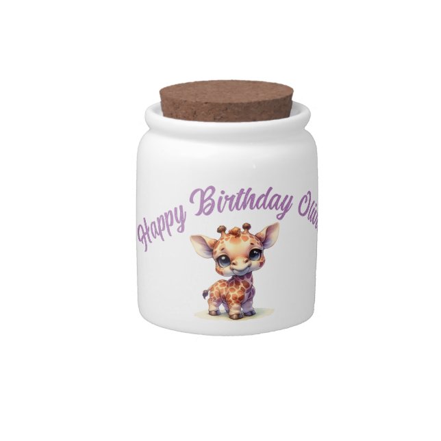 Watercolor cute baby giraffe candy jar (Front)