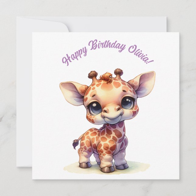 Watercolor cute baby giraffe invitation (Front)