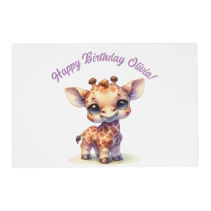 Watercolor cute baby giraffe placemat
