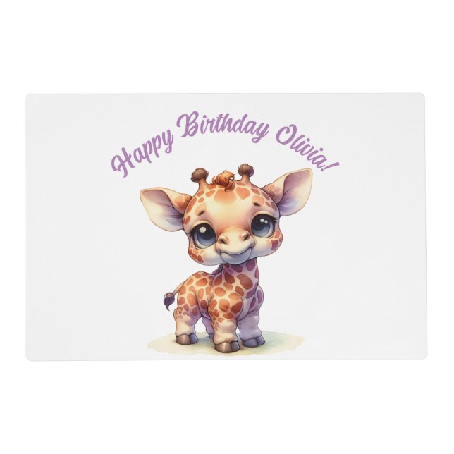 Watercolor cute baby giraffe placemat (Front)