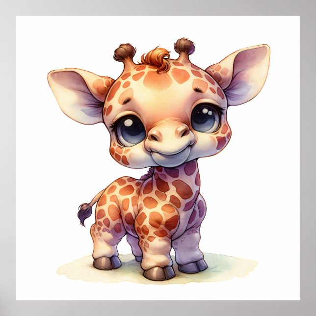 Watercolor cute baby giraffe poster (Front)