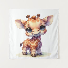 Watercolor cute baby giraffe tapestry