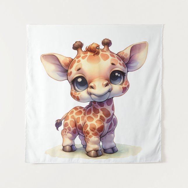 Watercolor cute baby giraffe tapestry (Front)