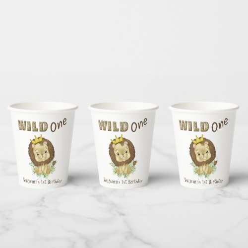 Watercolor Cute Baby Lion _ Wild One 1st Birthday Paper Cups