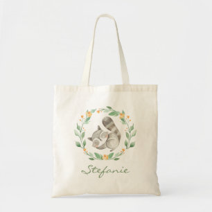 Watercolor Cute Baby Raccoon Greenery Wreath Tote Bag