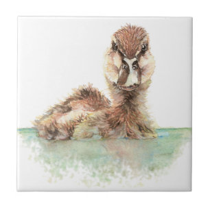 Watercolor Cute Bathing Duckling Bird art Tile