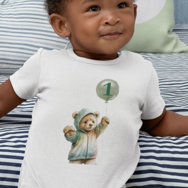 Watercolor Cute Bear 1st First birthday Balloon Baby Bodysuit (Creator Uploaded)