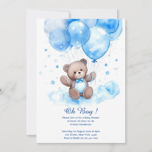 Watercolor Cute Bear Baby Shower Invitation (Front)
