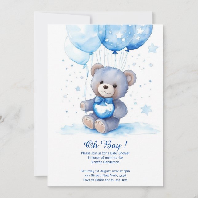Watercolor Cute Bear Baby Shower Invitation (Front)