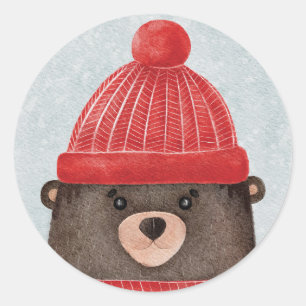 Watercolor cute bear. Christmas woodland animal Classic Round Sticker
