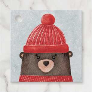 Watercolor cute bear. Christmas woodland animal Favor Tags