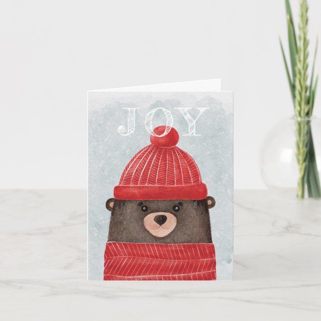 Watercolor cute bear. Christmas woodland animal  Holiday Card (Front)
