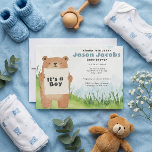 Watercolor cute Bear It’s a Boy Baby Shower Invitation