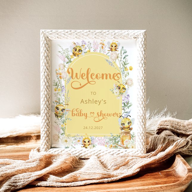 Watercolor Cute Bee Baby Shower Welcome Poster (Creator Uploaded)