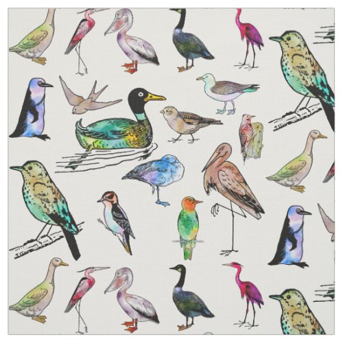 Watercolor cute bird ornithological nature pattern fabric