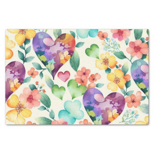 Watercolor cute blossom floral hearts pattern tissue paper