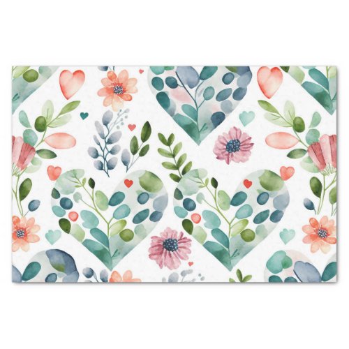 Watercolor cute blossom floral hearts pattern tissue paper