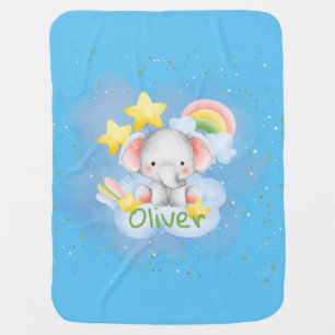 Watercolor Cute Blue Glitter Elephant Baby Blanket