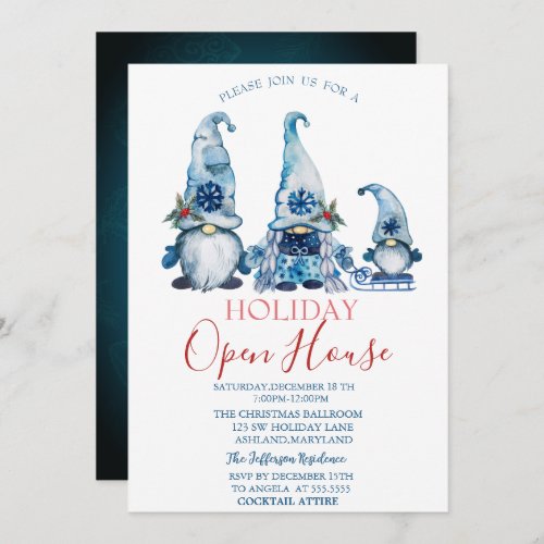 Watercolor Cute Blue Gnomes Open House  Invitation
