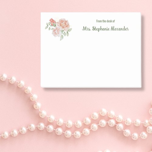 Watercolor Cute Blush Pink Floral From The Desk Of Post_it Notes