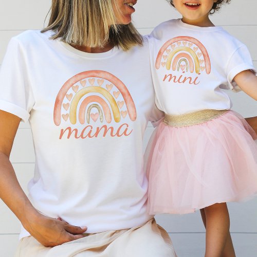 Watercolor Cute Boho Rainbow Mama Love Heart T_Shirt