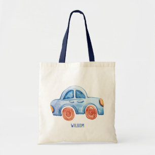 Watercolor Cute Boy's Car Tote Bag