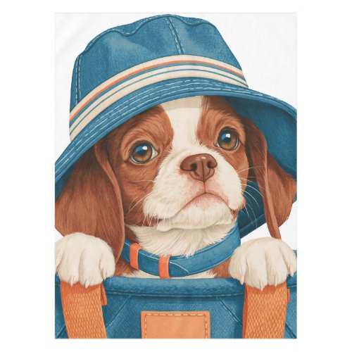 Watercolor Cute Brown White Dog Blue Hat Pet Tablecloth
