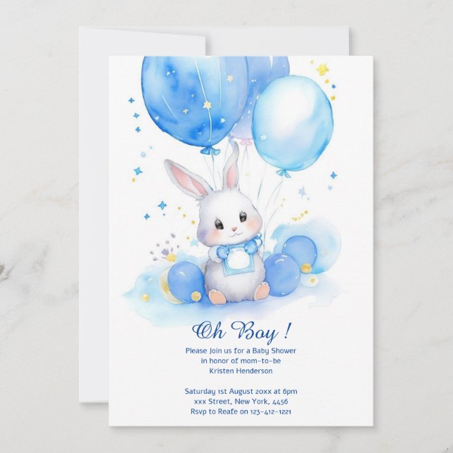 Watercolor Cute Bunny Baby Shower Invitation (Front)