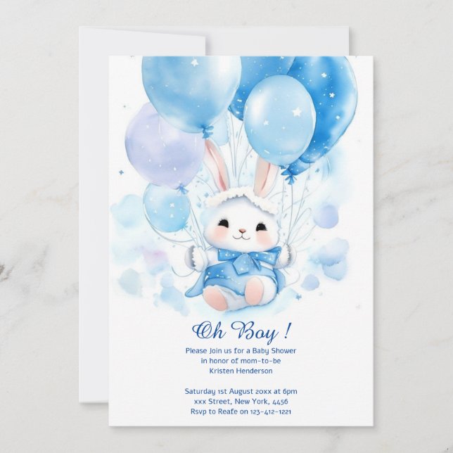 Watercolor Cute Bunny Baby Shower Invitation (Front)