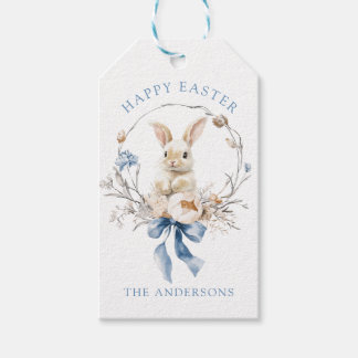 Watercolor Cute Bunny Blue Bow Spring Gift Tags
