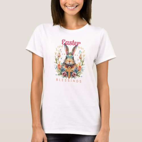 Watercolor cute bunny Easter Blessing floral T_Shirt