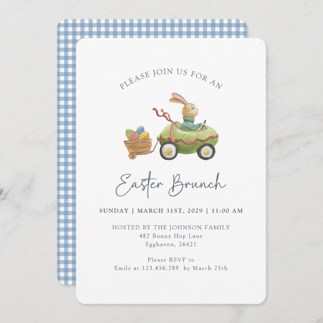 Watercolor Cute Bunny, Easter Brunch White Invitation (Front/Back)