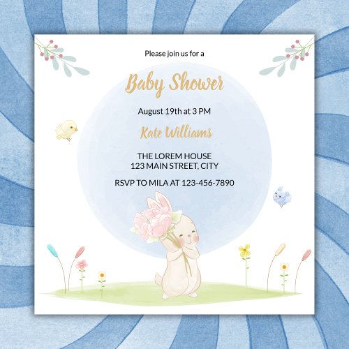 Watercolor Cute Bunny Gender Neutral Baby Shower Invitation