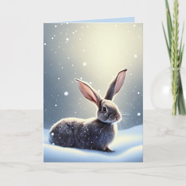 Watercolor Cute Bunny Rabbit Christmas Holiday Card (Front)