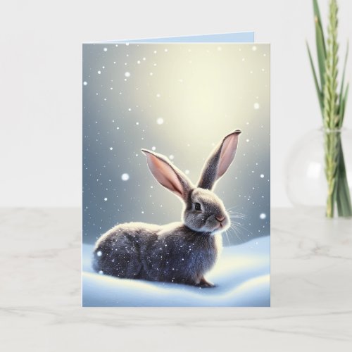 Watercolor Cute Bunny Rabbit Christmas Holiday Card