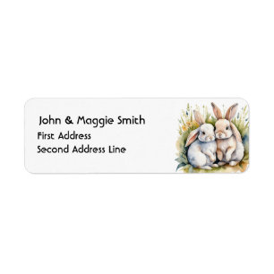 Watercolor Cute Bunny Rabbit Farm Animal Art Label