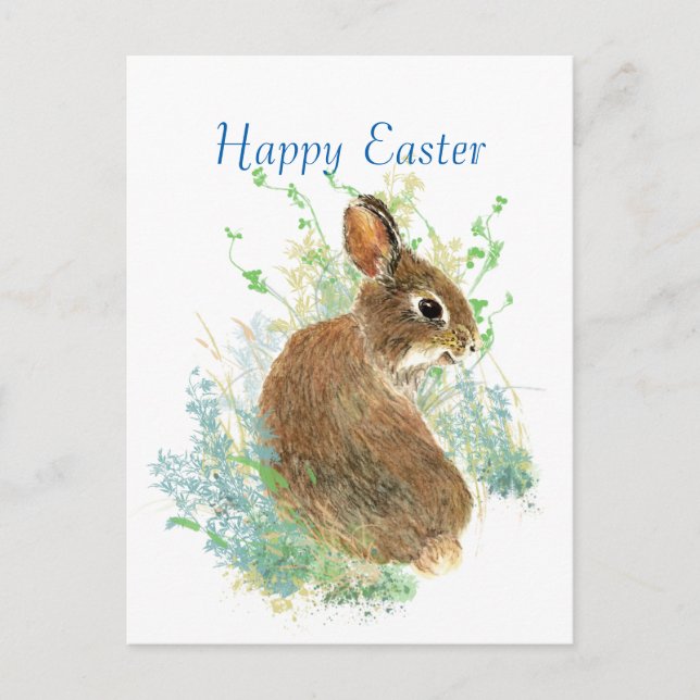 Watercolor Cute Bunny Rabbit Happy Easter Holiday Postcard (Front)