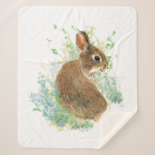 Watercolor Cute Bunny Rabbits Animal Nature Art Sh Sherpa Blanket